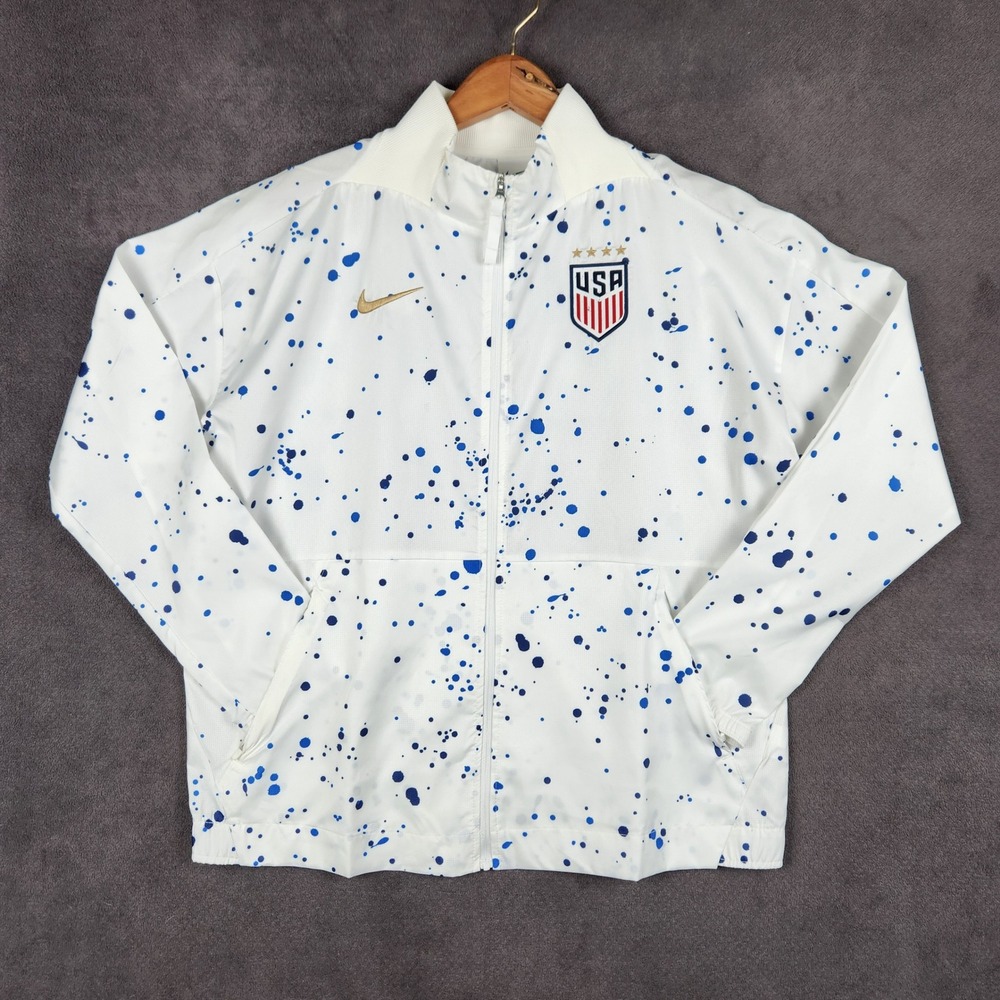 Nike USWNT Anthem Jacket Womens Large White Blue Paint Splatter DV5613-100